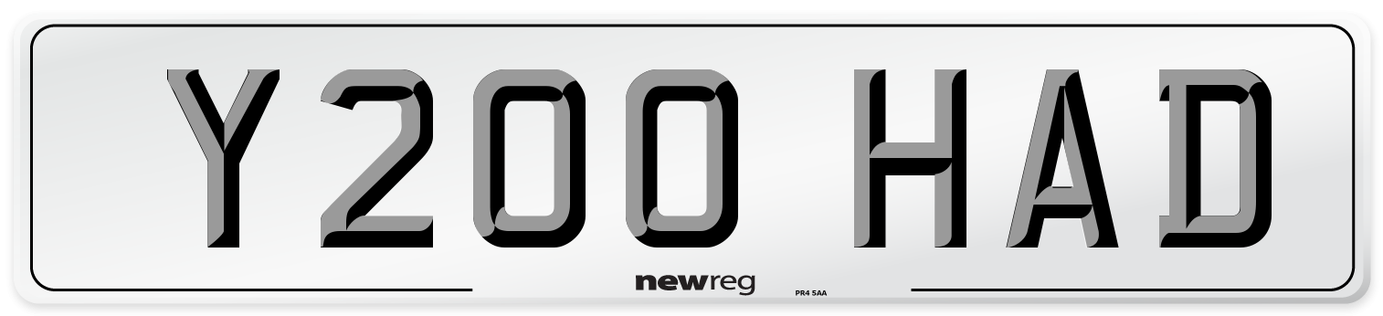 Y200 HAD Number Plate from New Reg